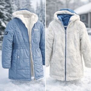 DKNY Reversible Kids Winter Jacket | Cozy Sherpa Lined | Excellent Condition